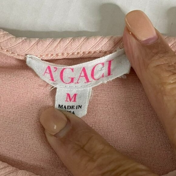 A'GACI Womens Pink Textured Knit Curved Hem Sheath Dress Size M Coquette Barbie - Picture 3 of 8